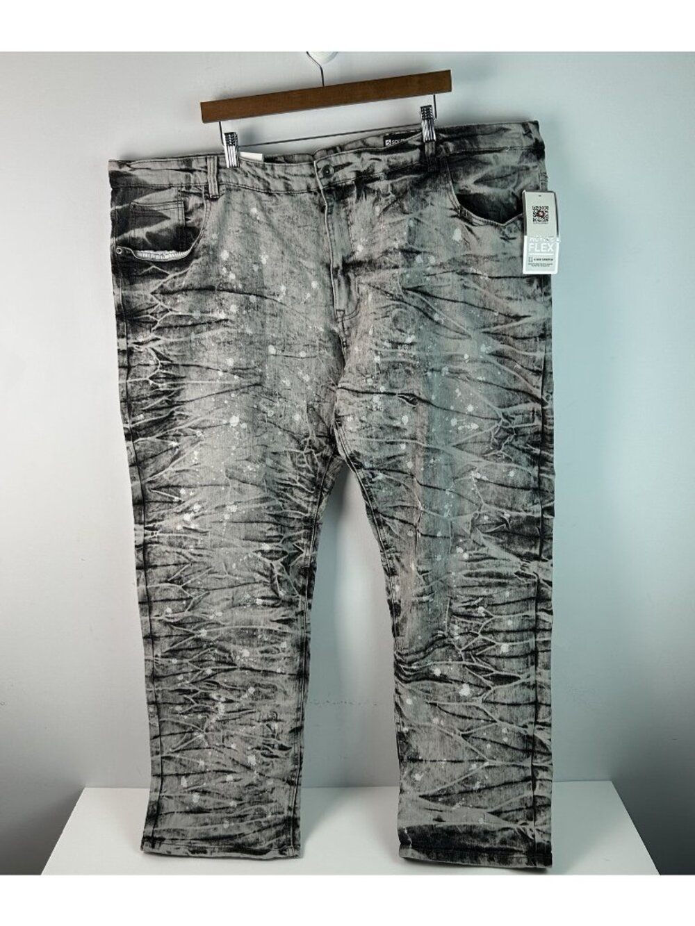 Southpole Jeans Mens Size 48 Stretch Active Flex Fade Y2K Denim Black Splatter